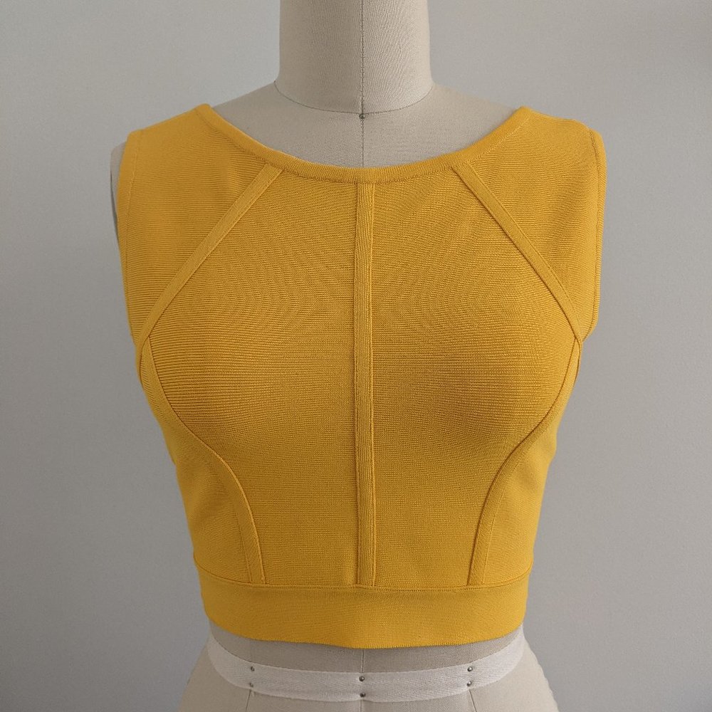 BCBGMAXAZRIA Yellow Crop Knit Tank Top Size S